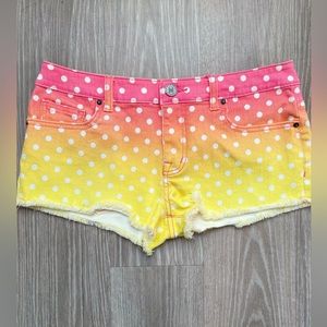 Victoria’s Secret Ombre white polka dot print boyfriend jean shorts size 2.